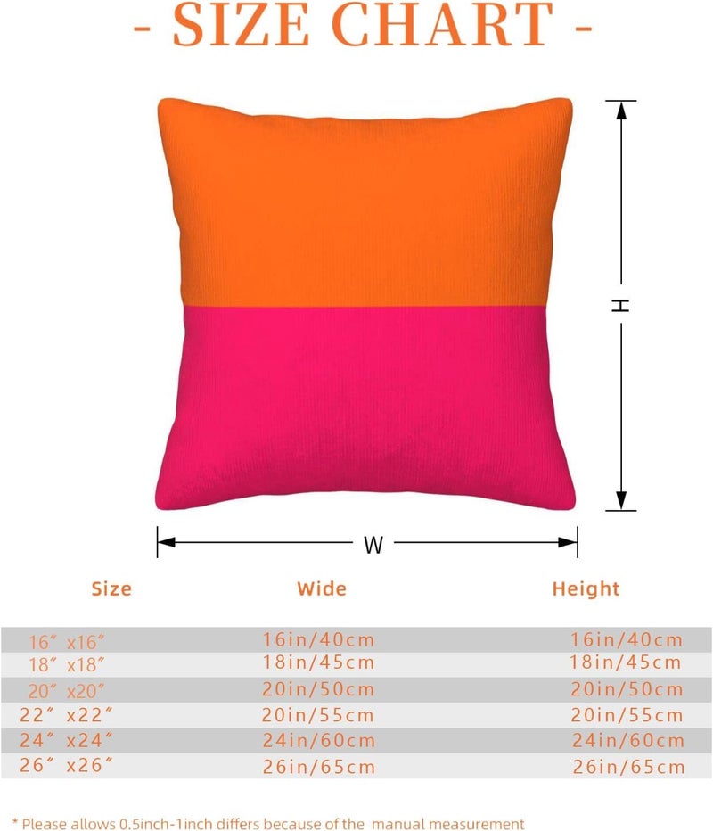 Abaysto Half Orange and Bright Pink Throw Pillow case Cover 24x24 Inches Inches - Image 2